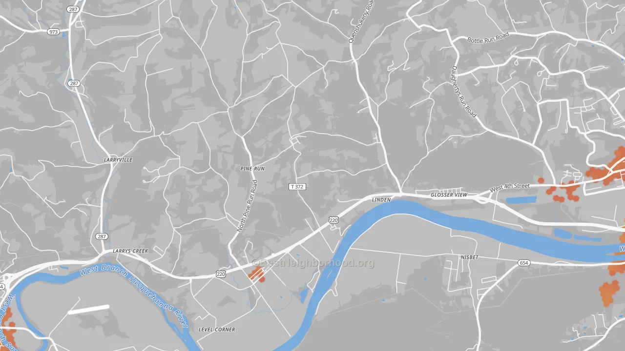 Bike Grade map of 17744, PA