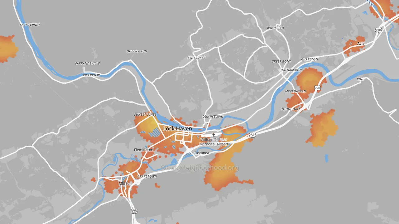 Bike Grade map of 17745, PA