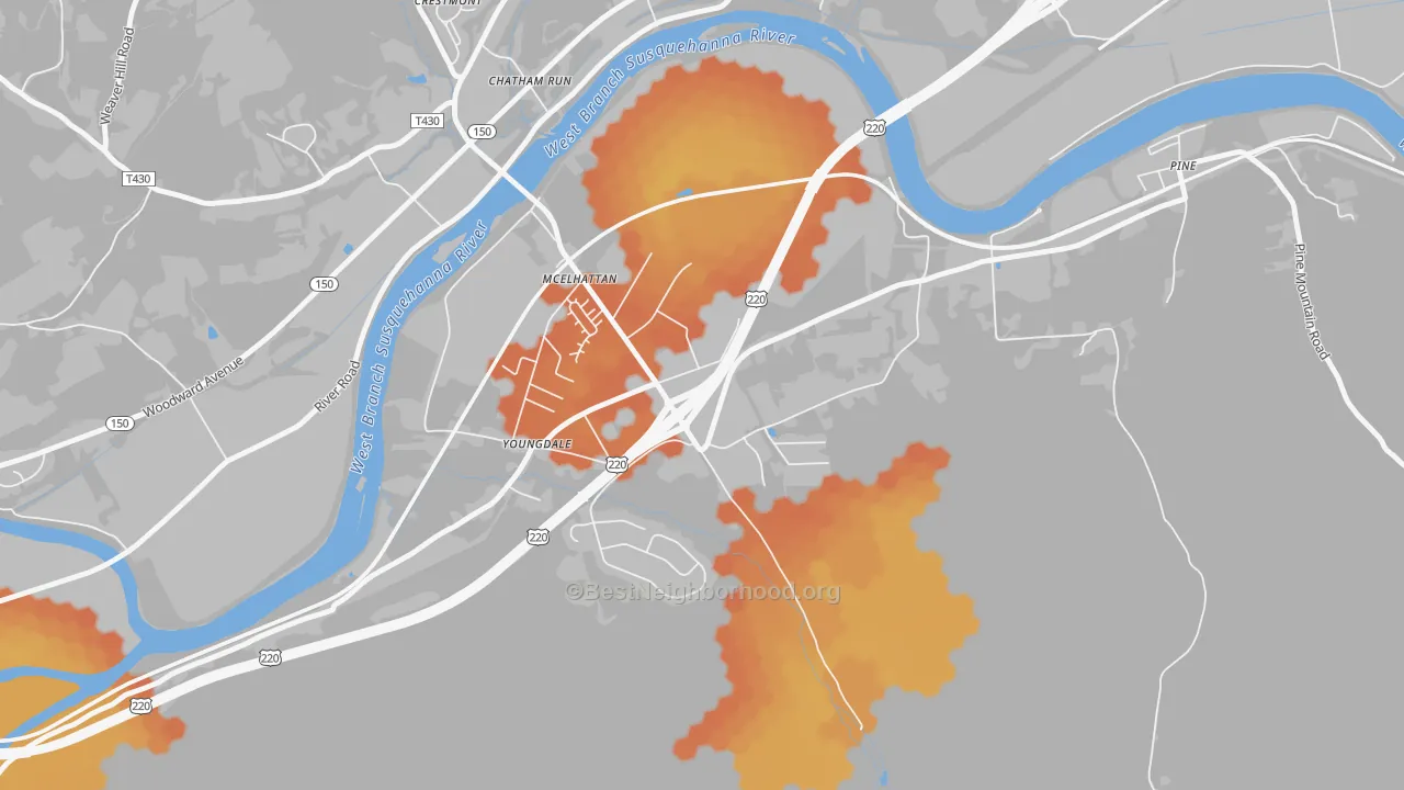 Bike Grade map of 17748, PA