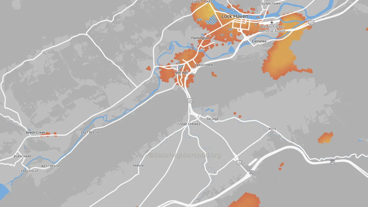 Bike Grade map of 17751, PA