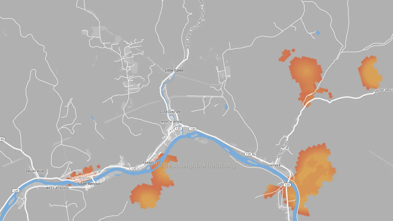 Bike Grade map of 17760, PA