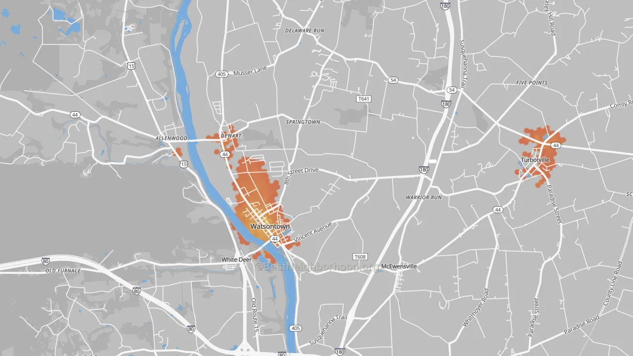 Bike Grade map of 17777, PA