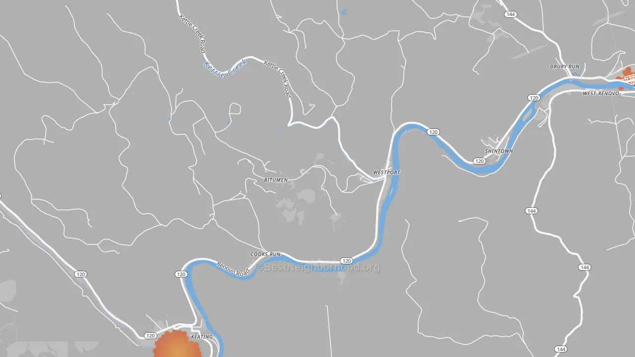 Bike Grade map of 17778, PA