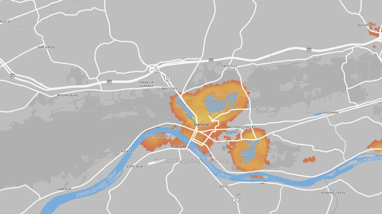 Bike Grade map of 17821, PA