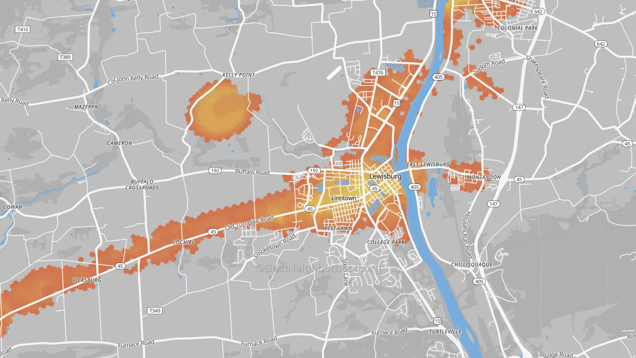 Bike Grade map of 17837, PA