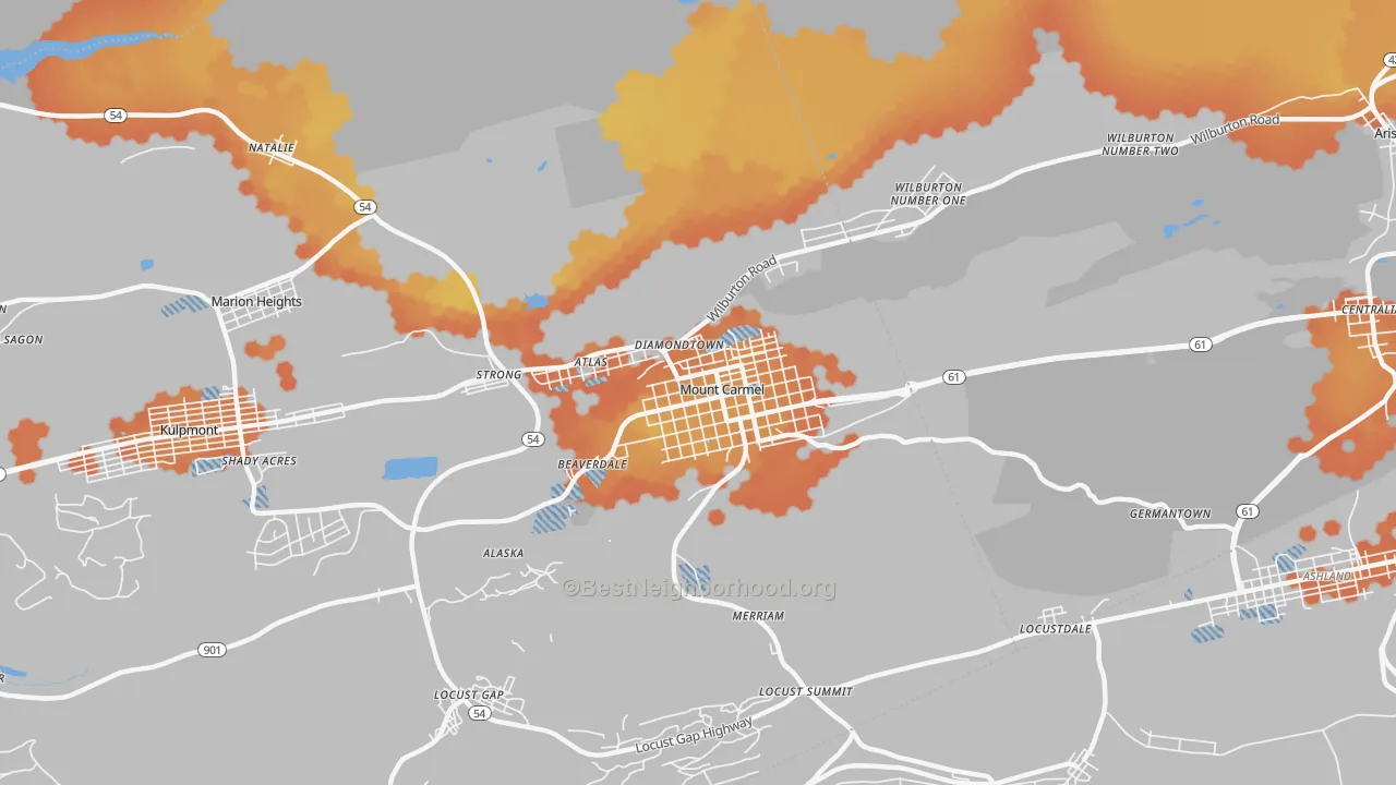 Bike Grade map of 17851, PA