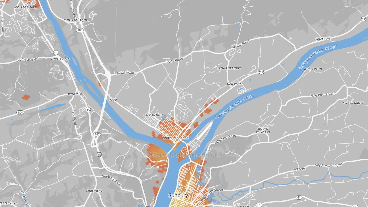 Bike Grade map of 17857, PA