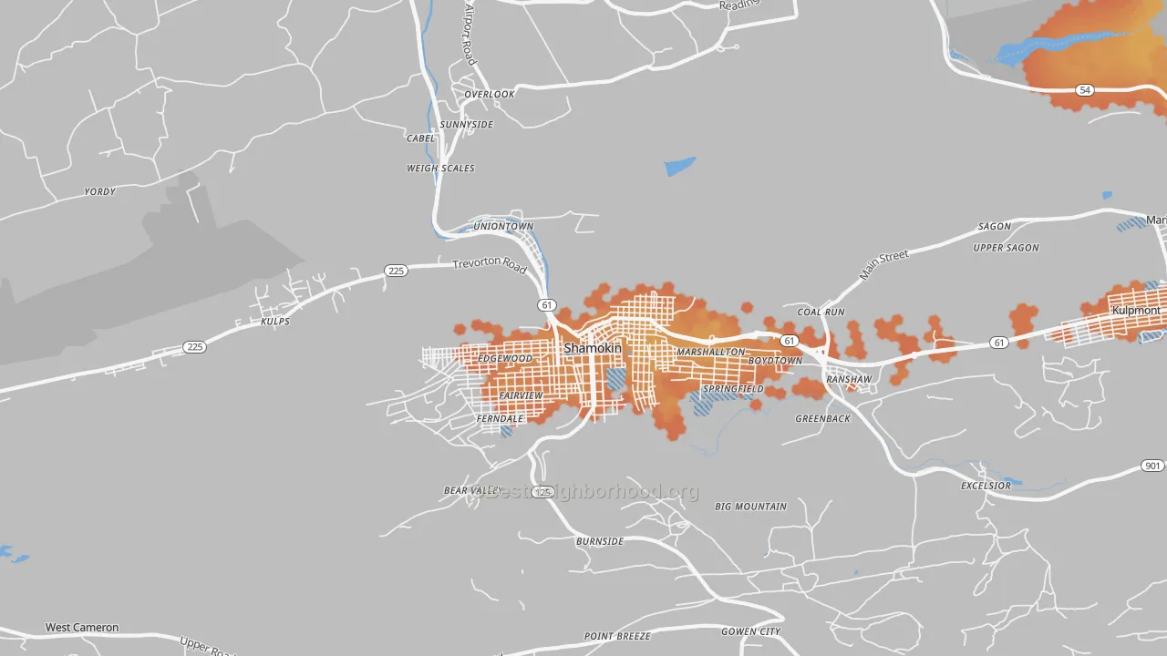 Bike Grade map of 17866, PA