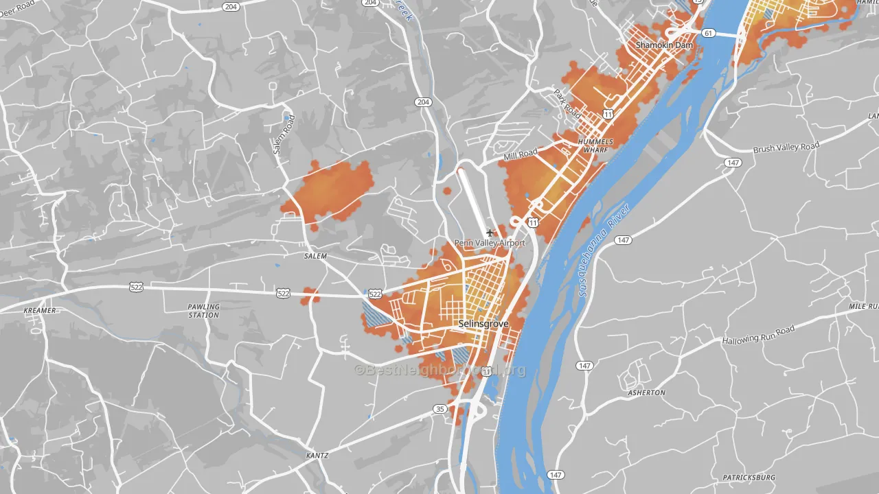 Bike Grade map of 17870, PA