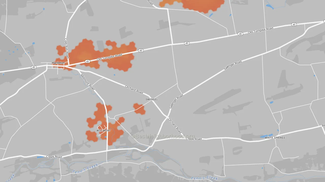Bike Grade map of 17880, PA