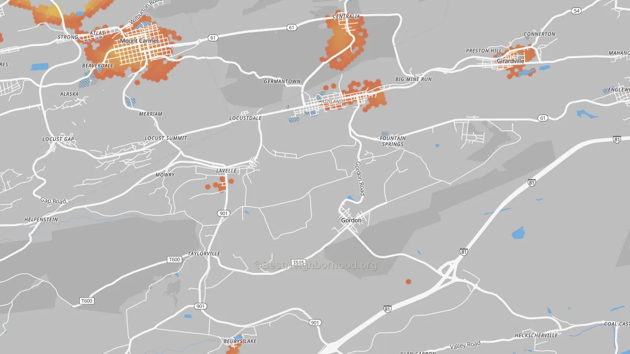 Bike Grade map of 17921, PA