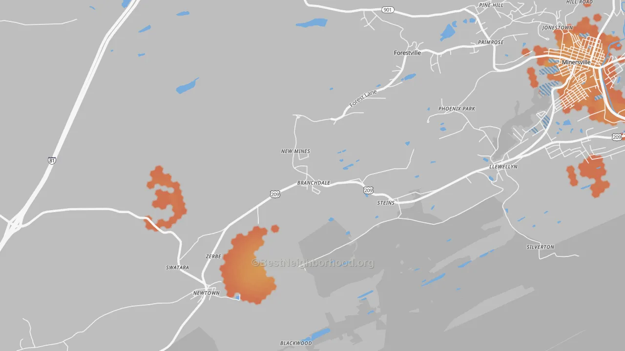Bike Grade map of 17923, PA