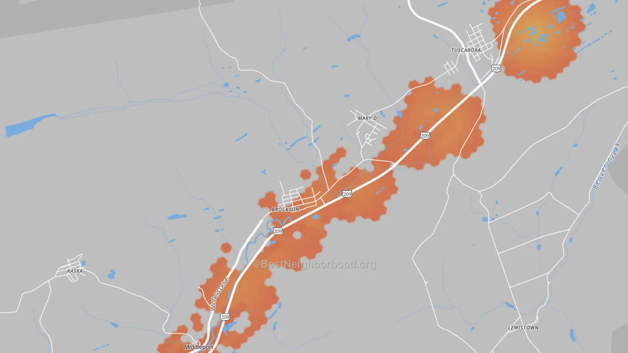Bike Grade map of 17925, PA