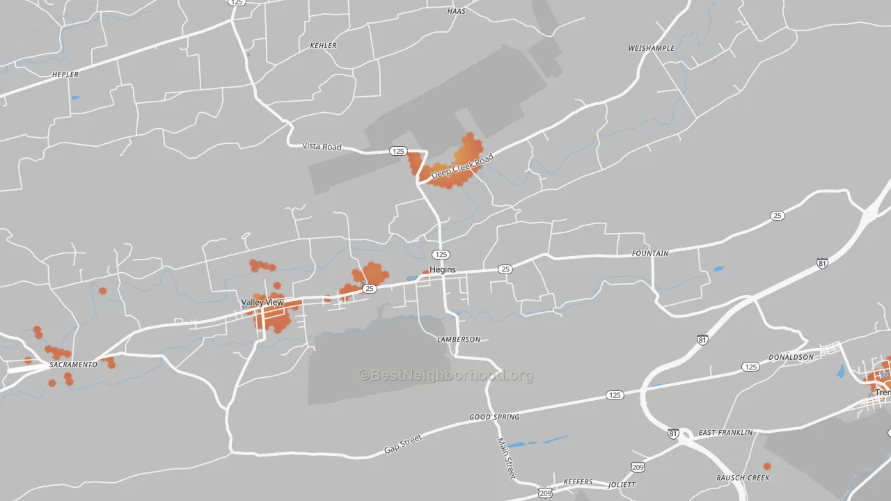 Bike Grade map of 17938, PA