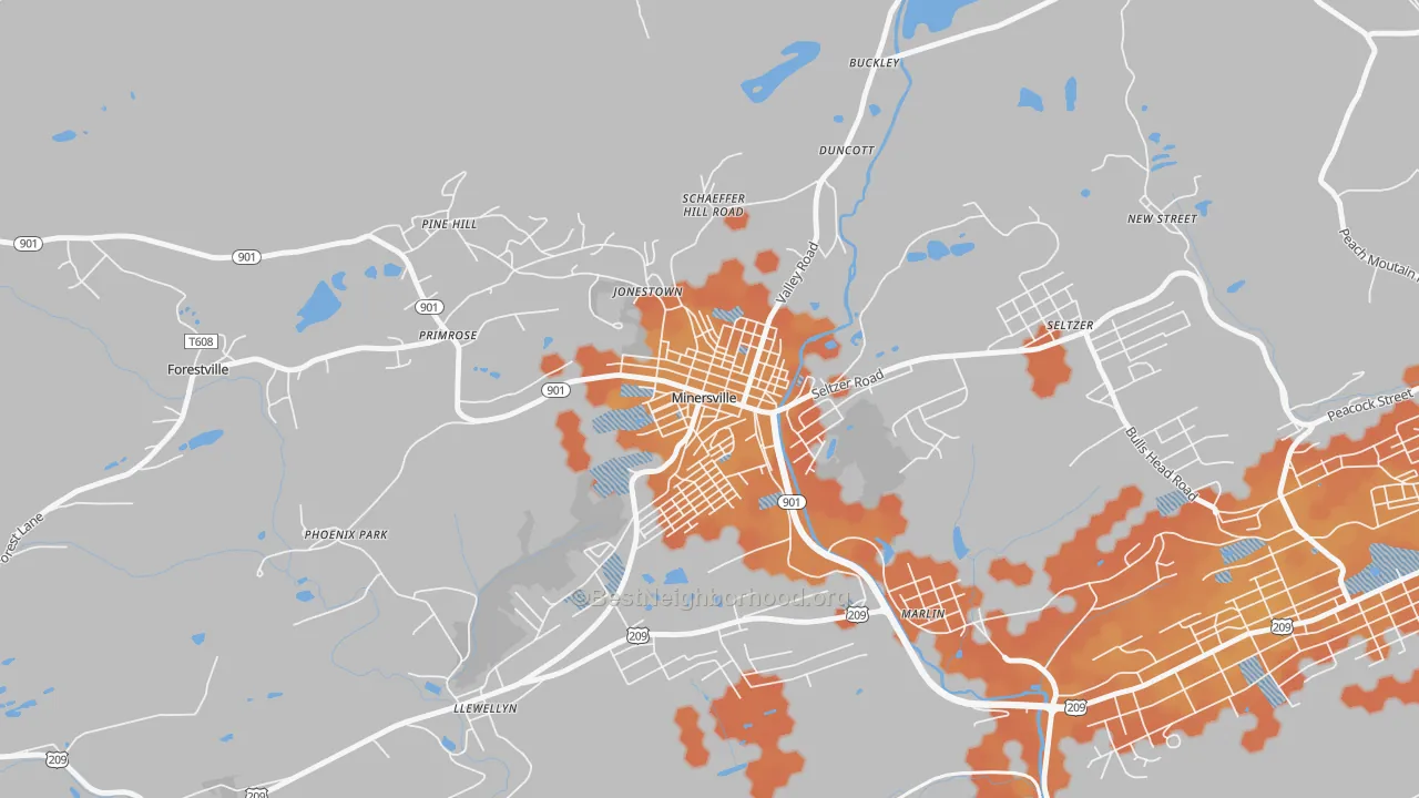 Bike Grade map of 17954, PA