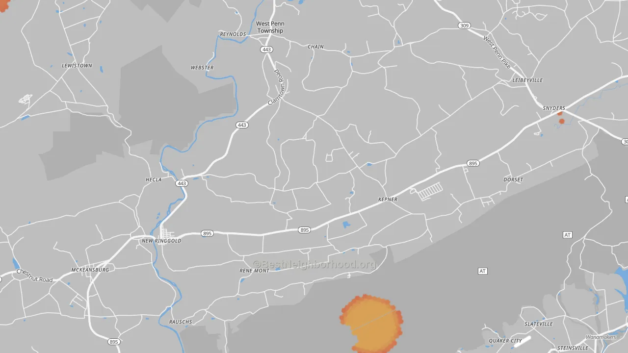 Bike Grade map of 17960, PA