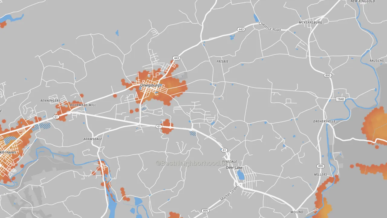 Bike Grade map of 17961, PA