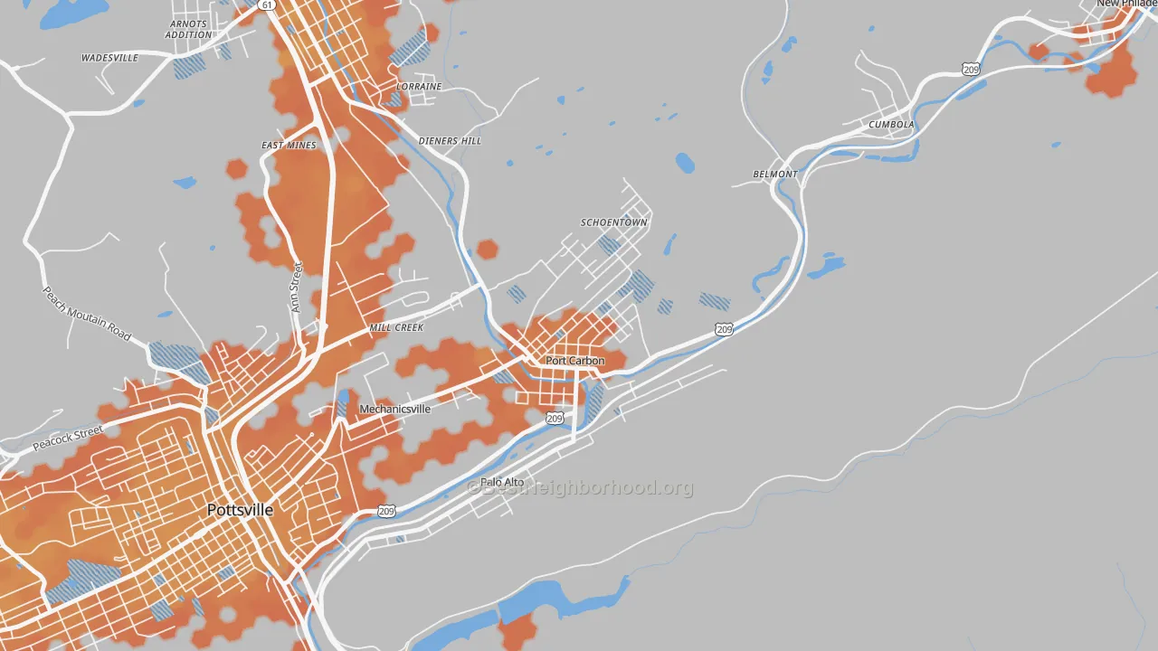 Bike Grade map of 17965, PA