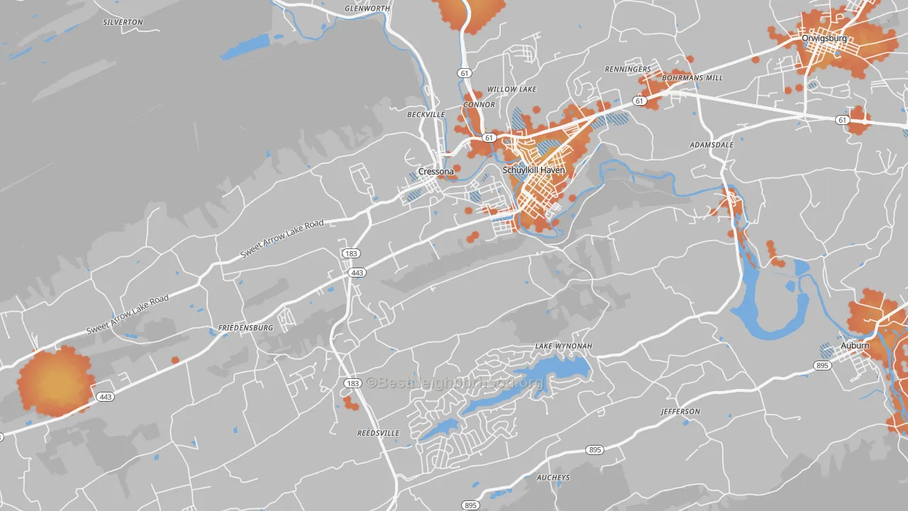 Bike Grade map of 17972, PA