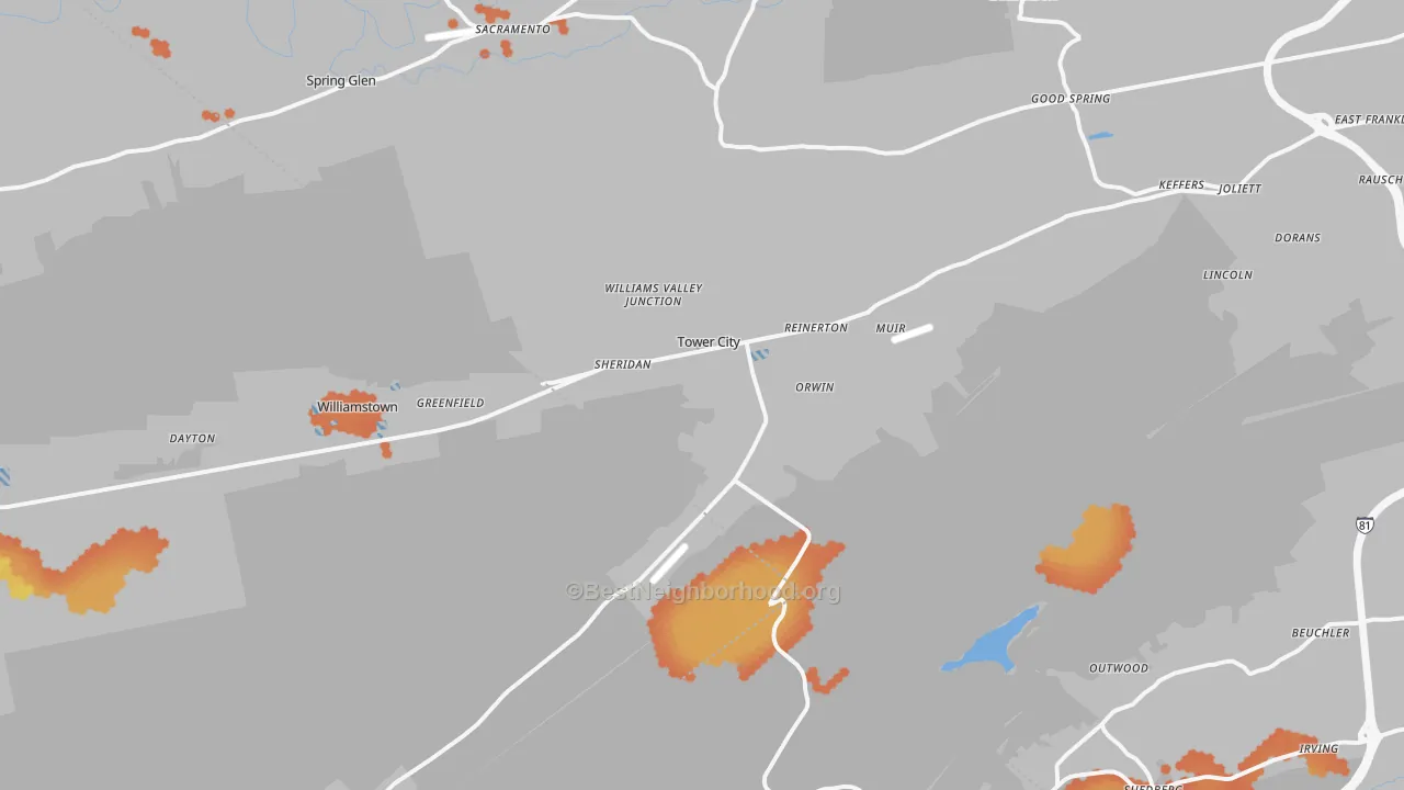 Bike Grade map of 17980, PA