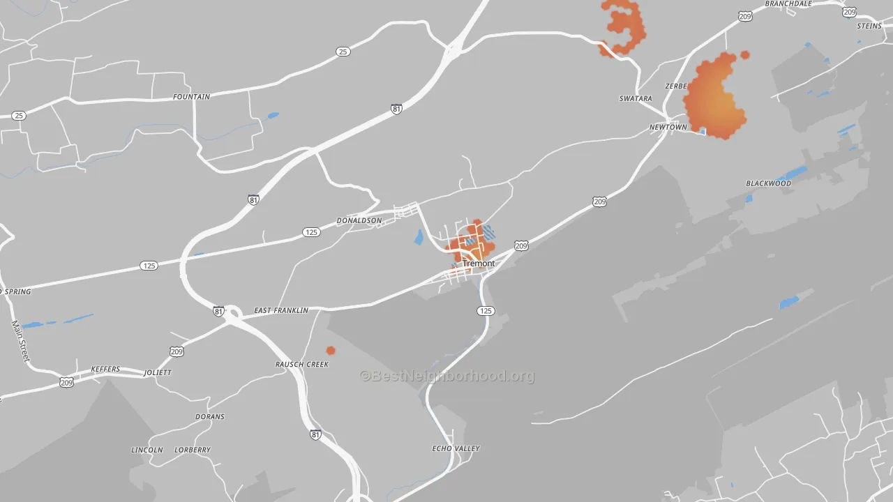 Bike Grade map of 17981, PA