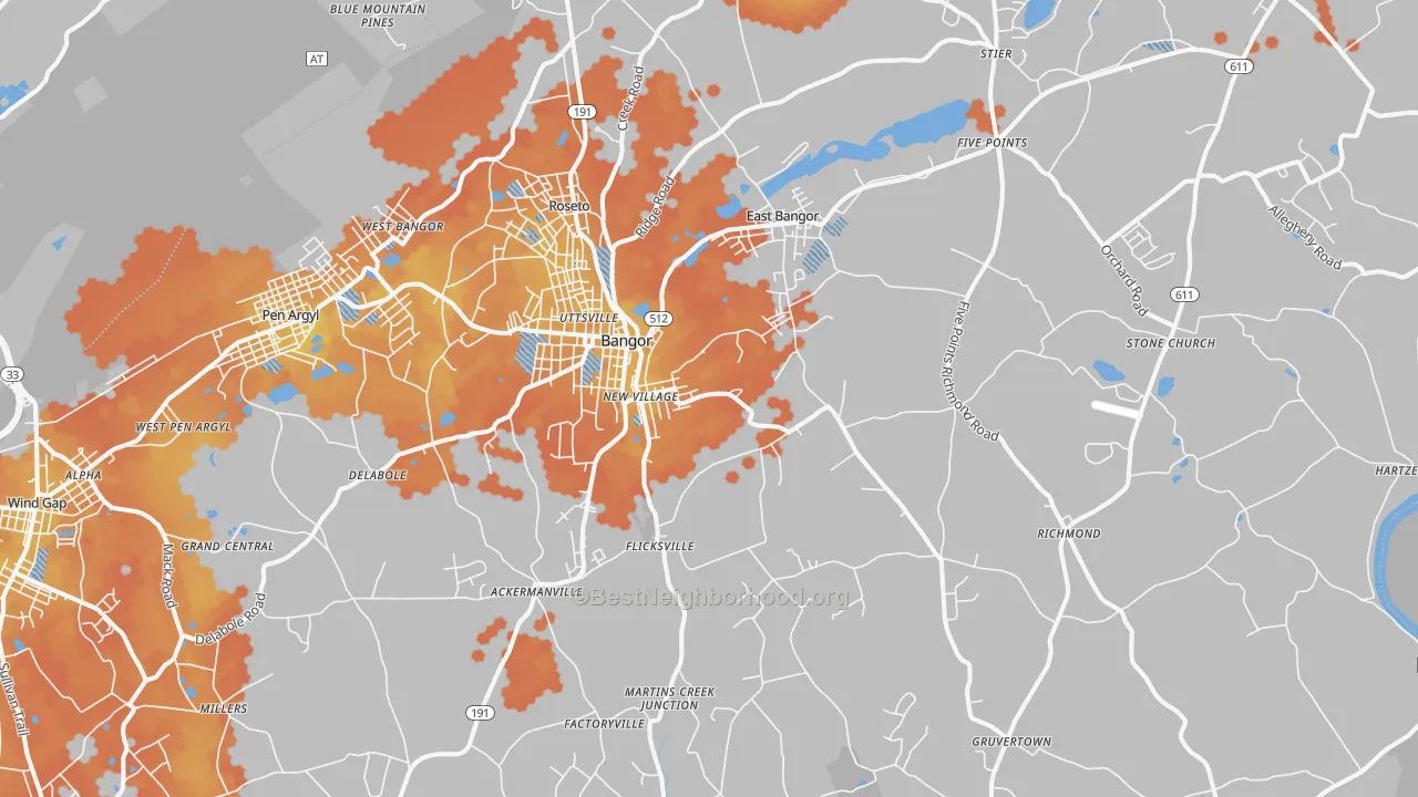 Bike Grade map of 18013, PA