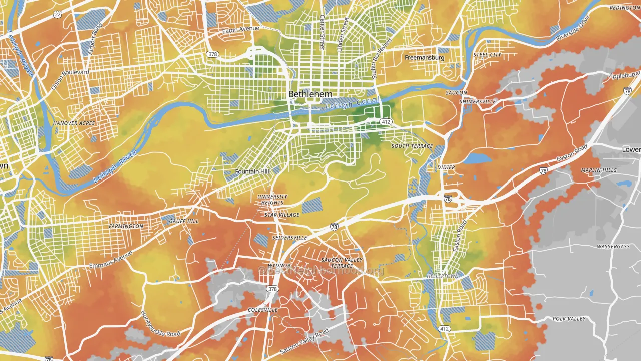 Bike Grade map of 18015, PA