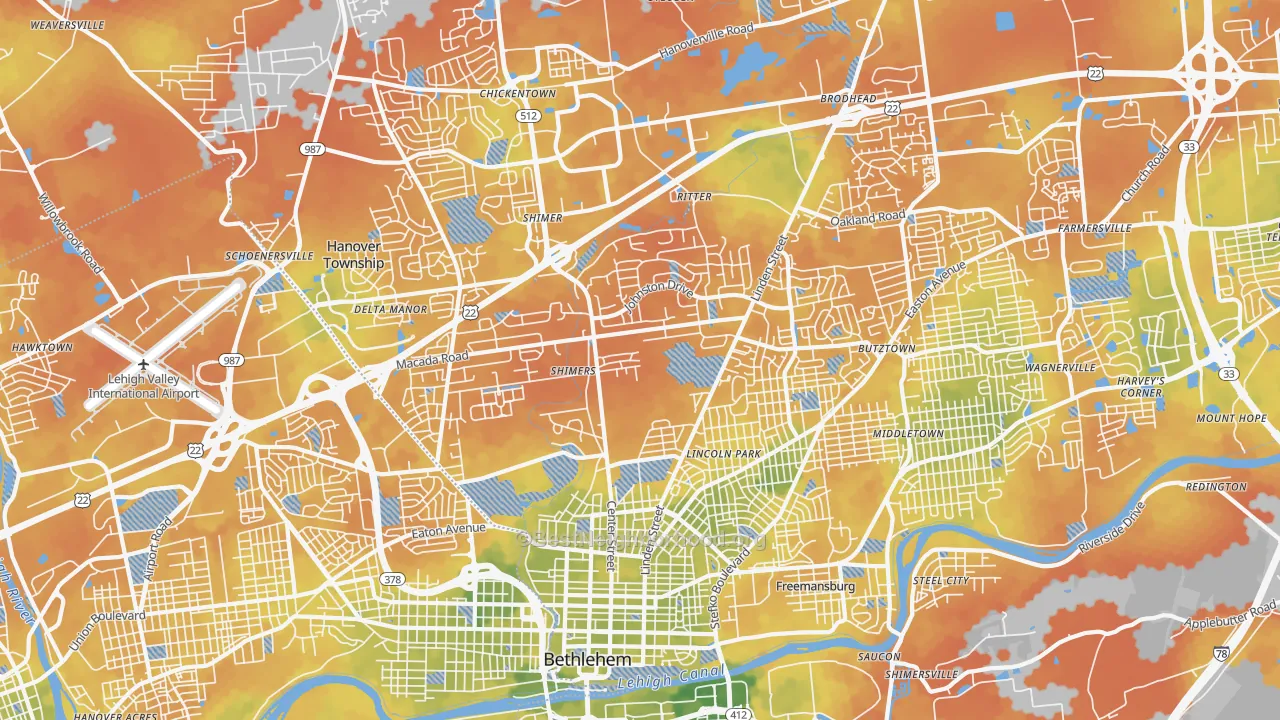 Bike Grade map of 18017, PA
