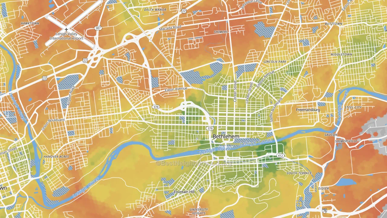 Bike Grade map of 18018, PA