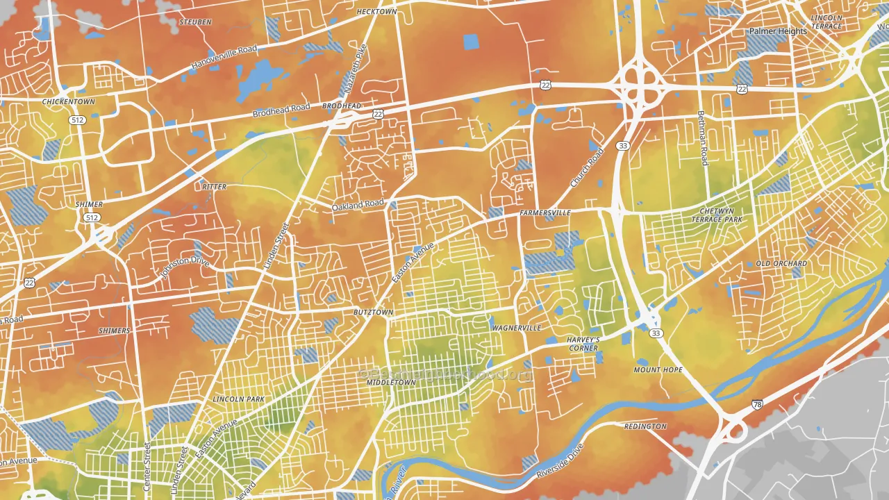 Bike Grade map of 18020, PA