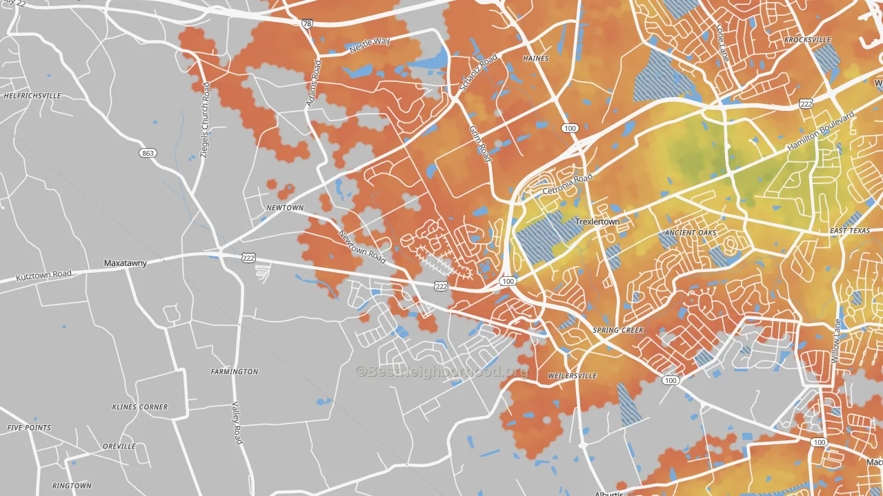 Bike Grade map of 18031, PA