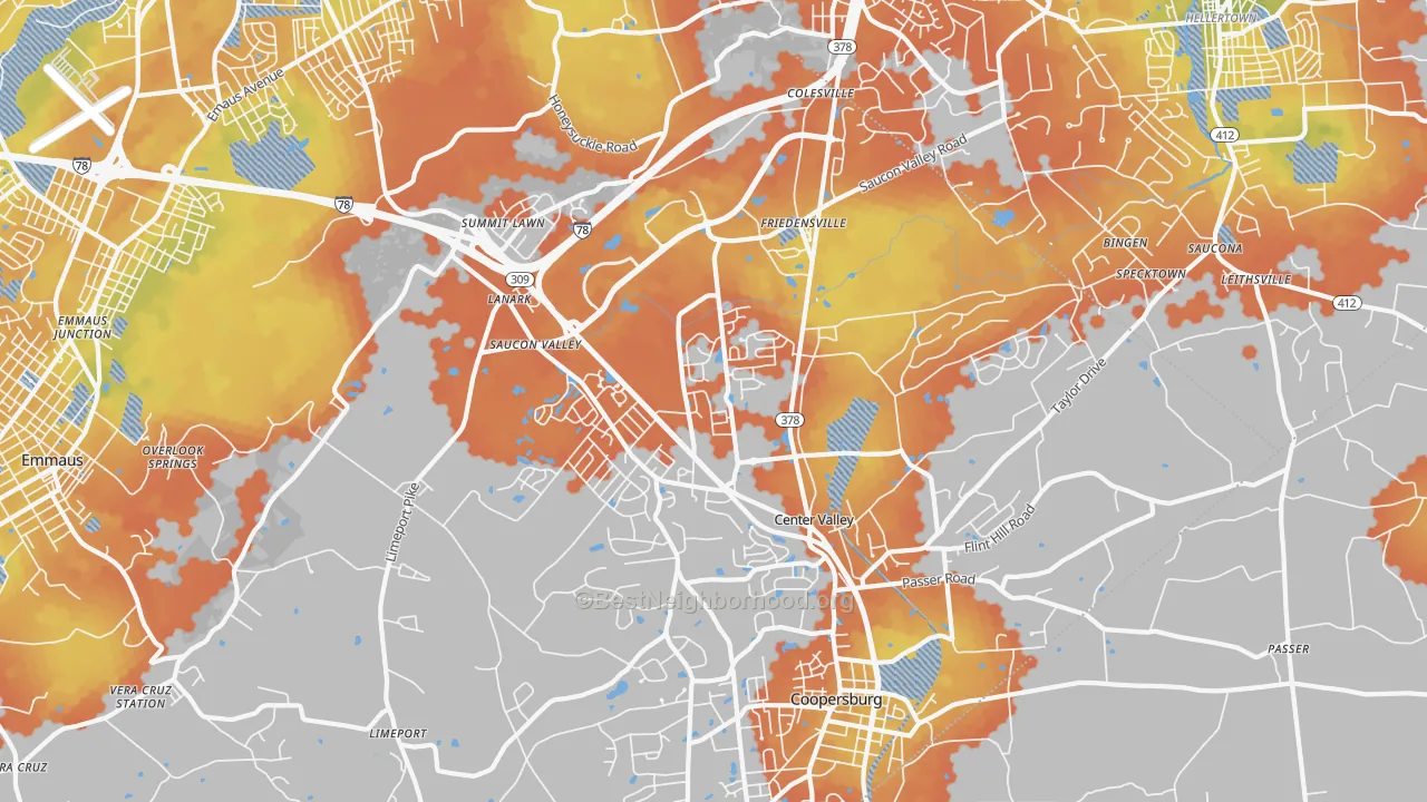 Bike Grade map of 18034, PA