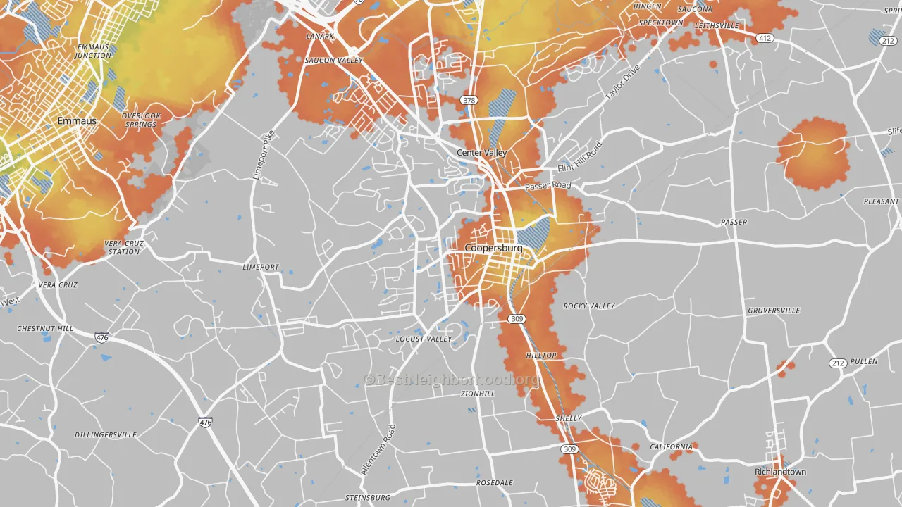 Bike Grade map of 18036, PA