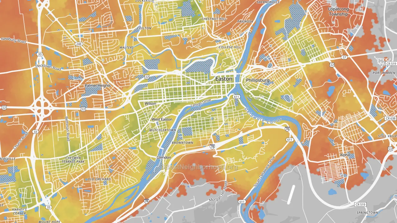 Bike Grade map of 18042, PA