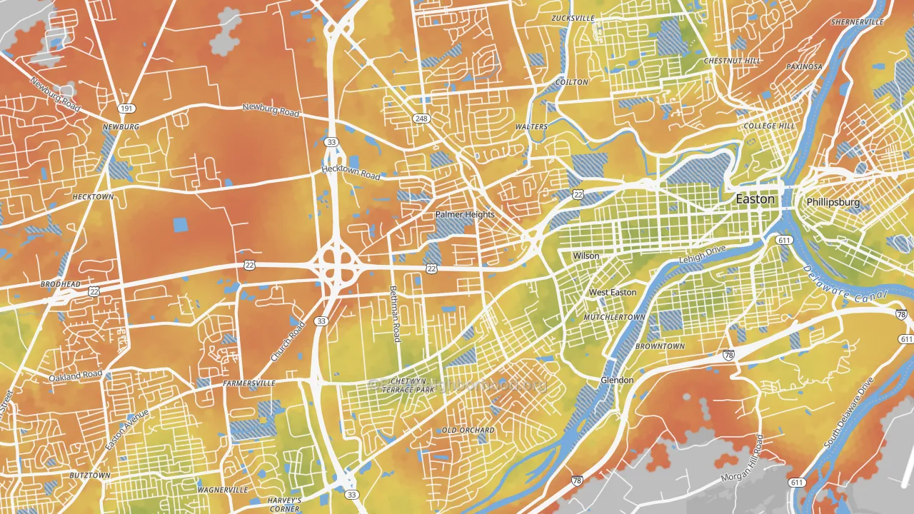 Bike Grade map of 18045, PA