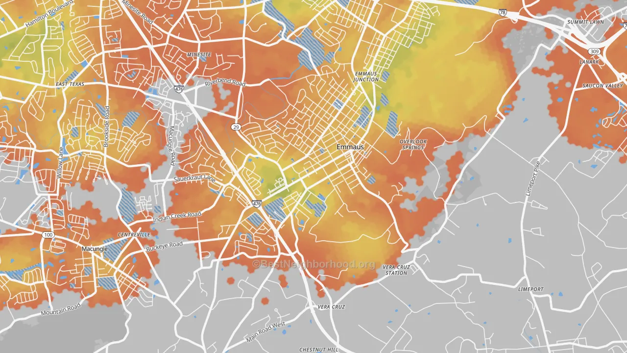 Bike Grade map of 18049, PA