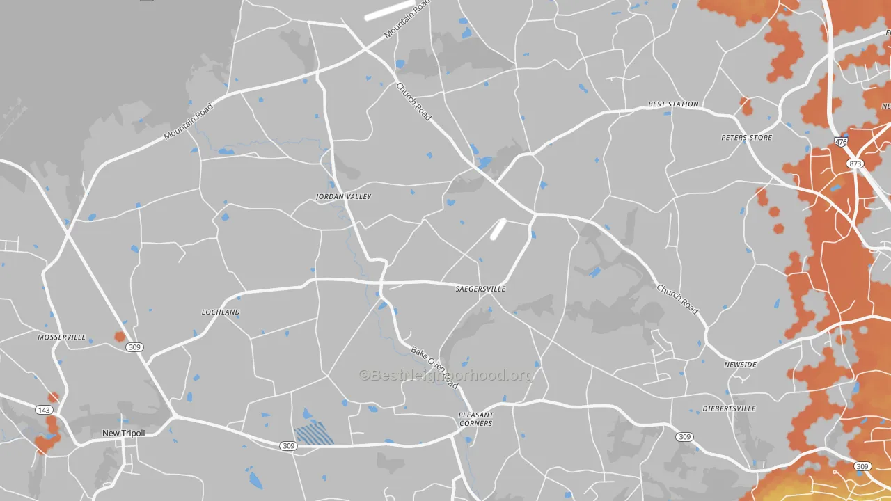 Bike Grade map of 18053, PA