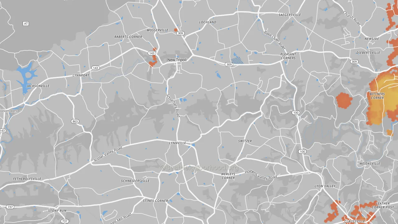 Bike Grade map of 18066, PA