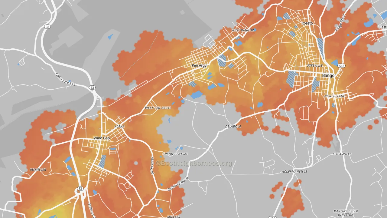 Bike Grade map of 18072, PA