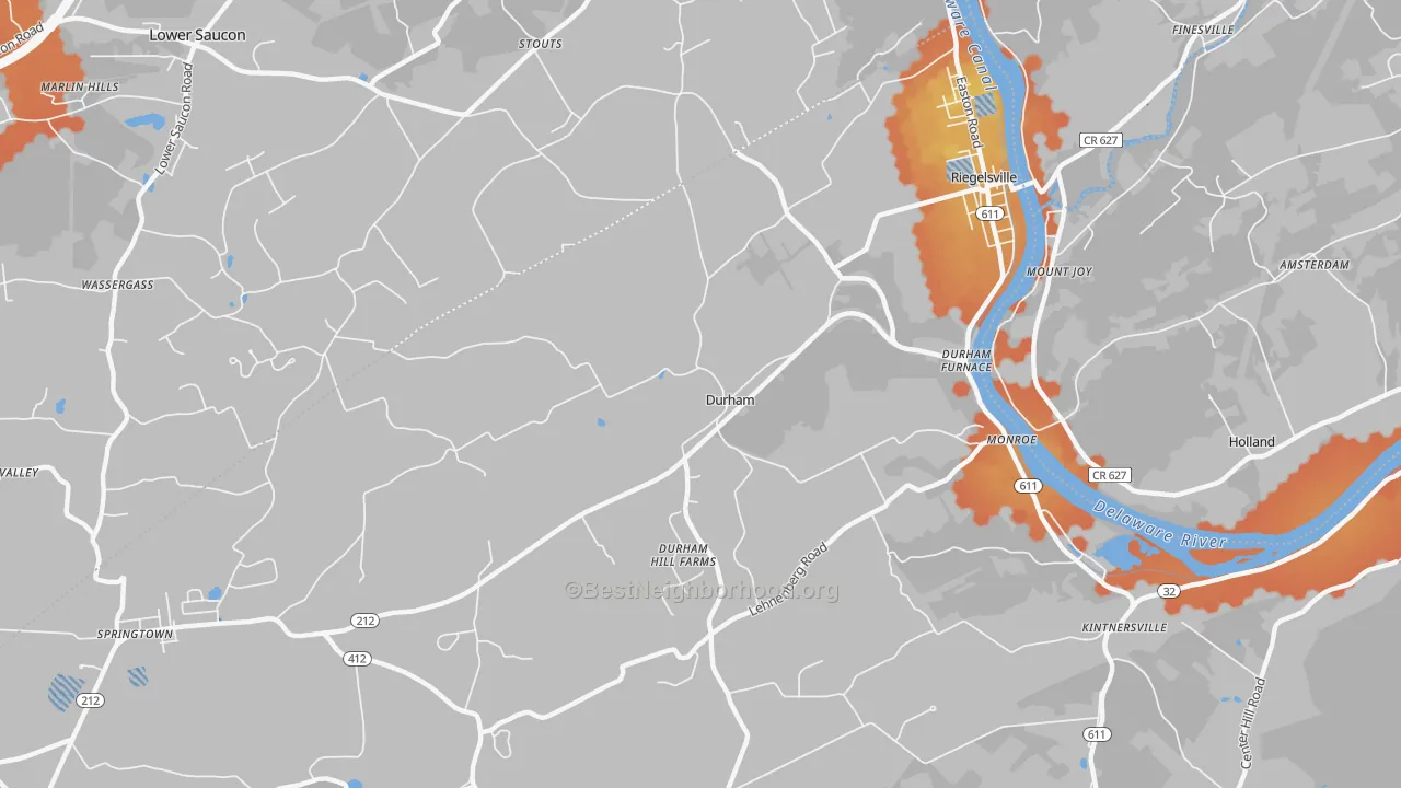 Bike Grade map of 18077, PA