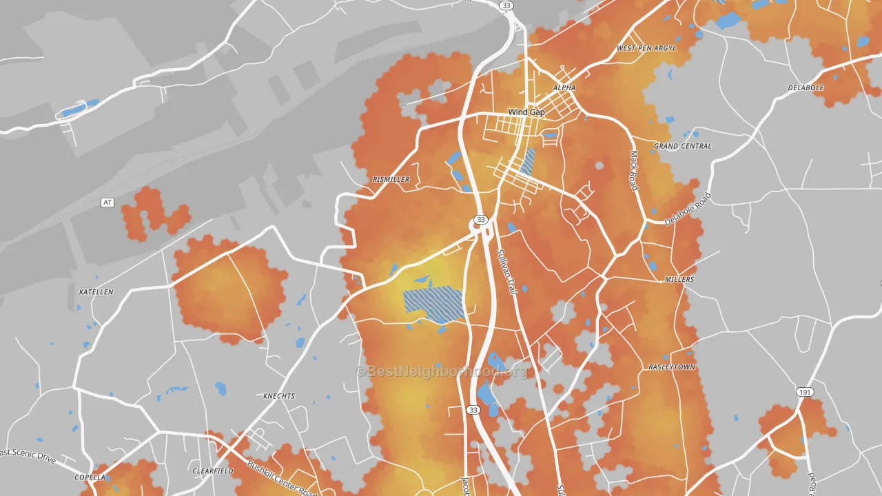 Bike Grade map of 18091, PA