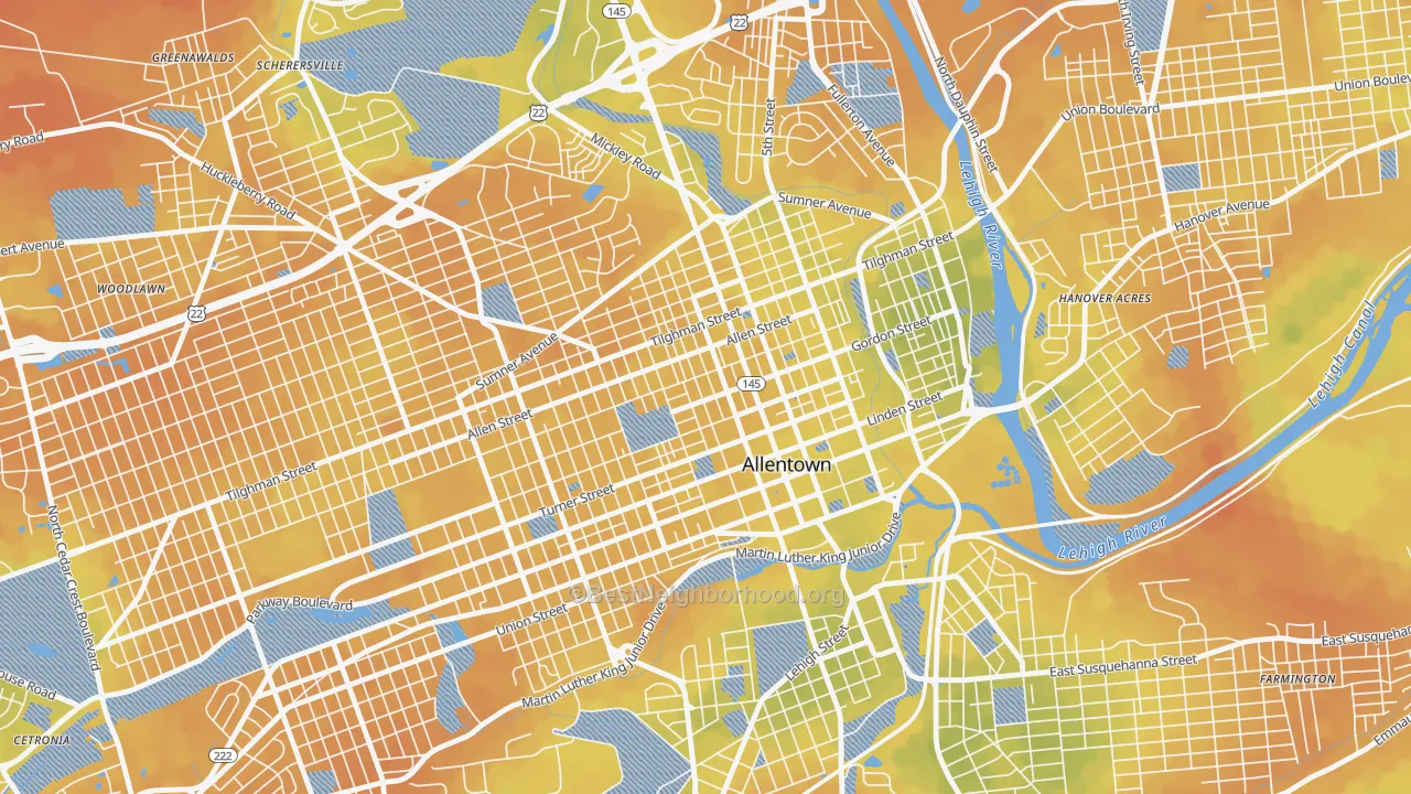 Bike Grade map of 18102, PA