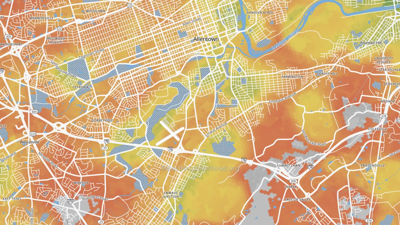 Bike Grade map of 18103, PA