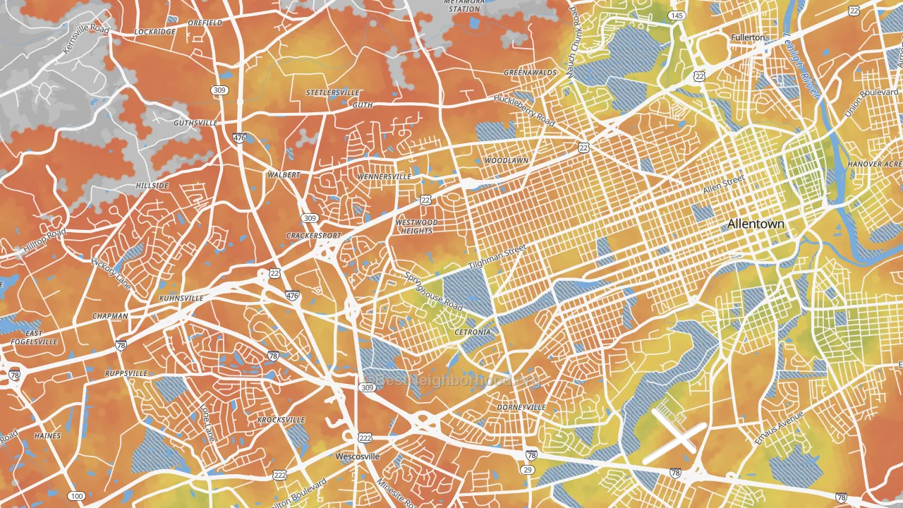 Bike Grade map of 18104, PA