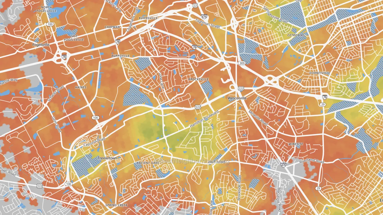 Bike Grade map of 18106, PA