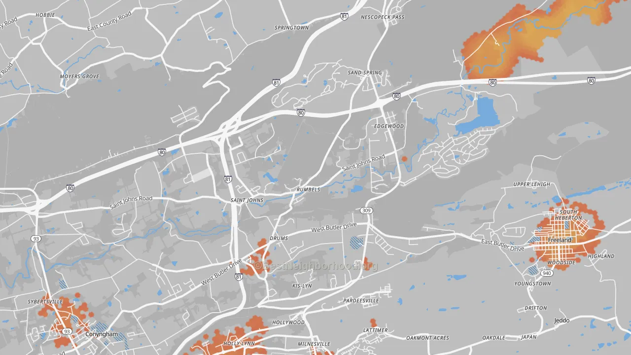 Bike Grade map of 18222, PA
