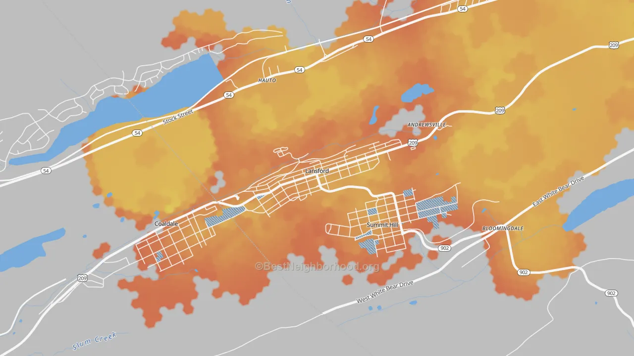 Bike Grade map of 18232, PA