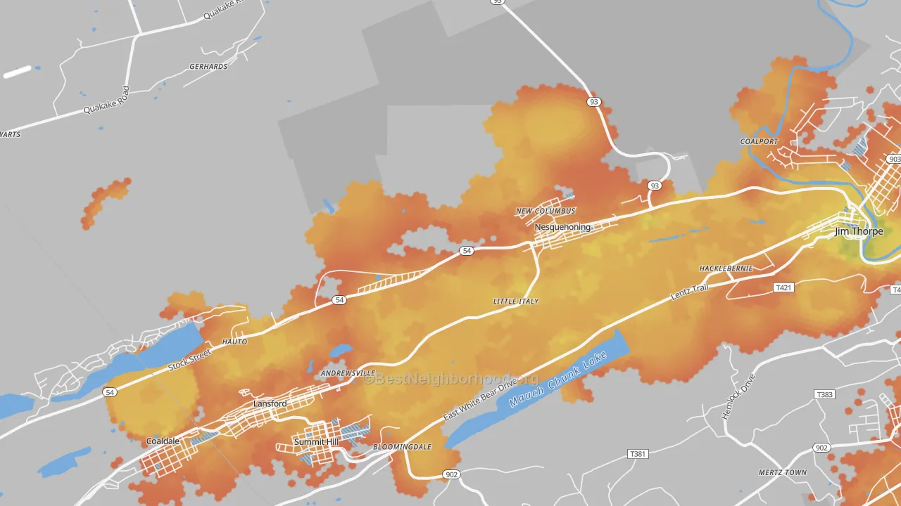 Bike Grade map of 18240, PA