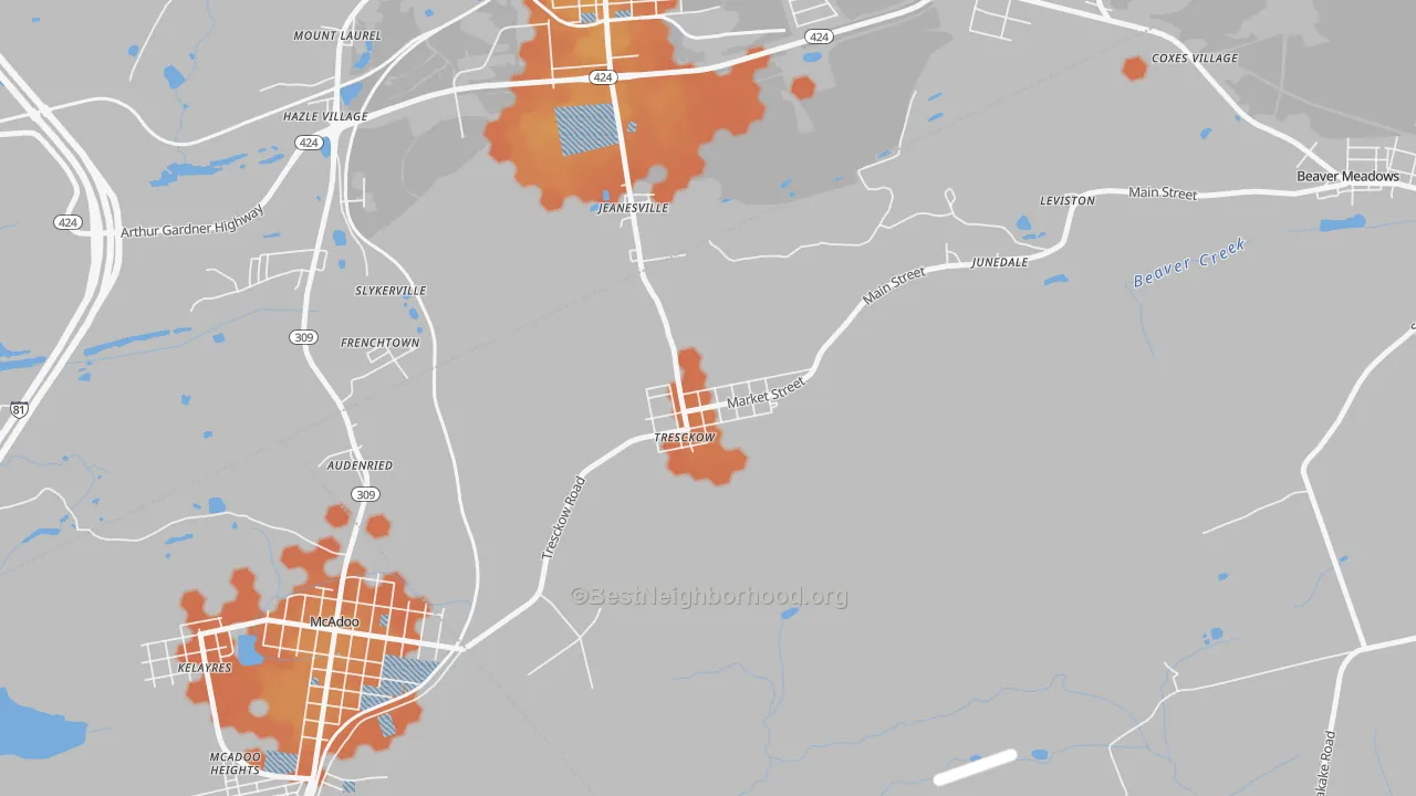 Bike Grade map of 18254, PA