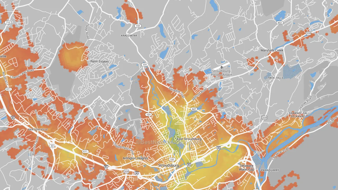 Bike Grade map of 18301, PA